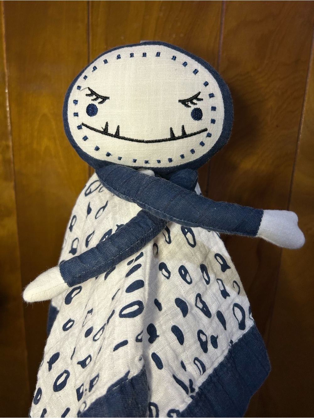 Lulujo Yeti Muslin Blu and White Lovey  Security Blanket - Soft Baby Snuggle Toy